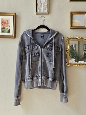 BDG Denim-Like Hoodie with Distressed Logo